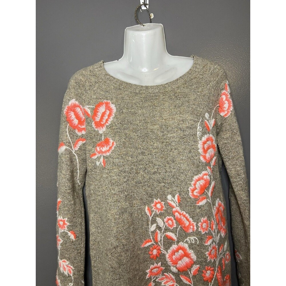 Anthropologie Sleeping On Snow Sweater Tunic Women Sm Beige Floral Embroidered